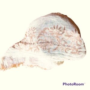 Siete Oatmeal Colored Linen Raw Edged Embroidered Striped Wrap or Scarf